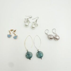 Elegant Faux Pearl & Crystal Earrings – Lot of 4 Pairs, Unique Drop Styles